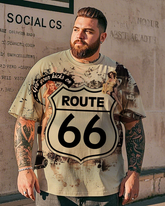 T-shirt à manches courtes pour homme, grande taille, motif Route 66 vintage